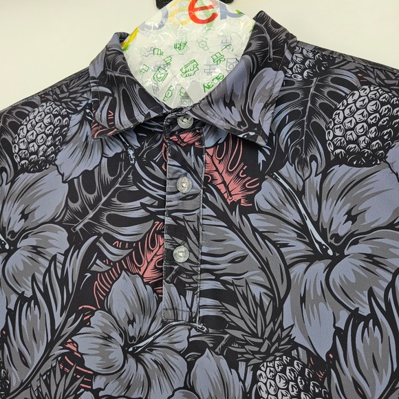 Waggle‎ Polo Shirt Mens Small Hawaiian Floral AOP Golf Performance Short Sleeve - Picture 2 of 7